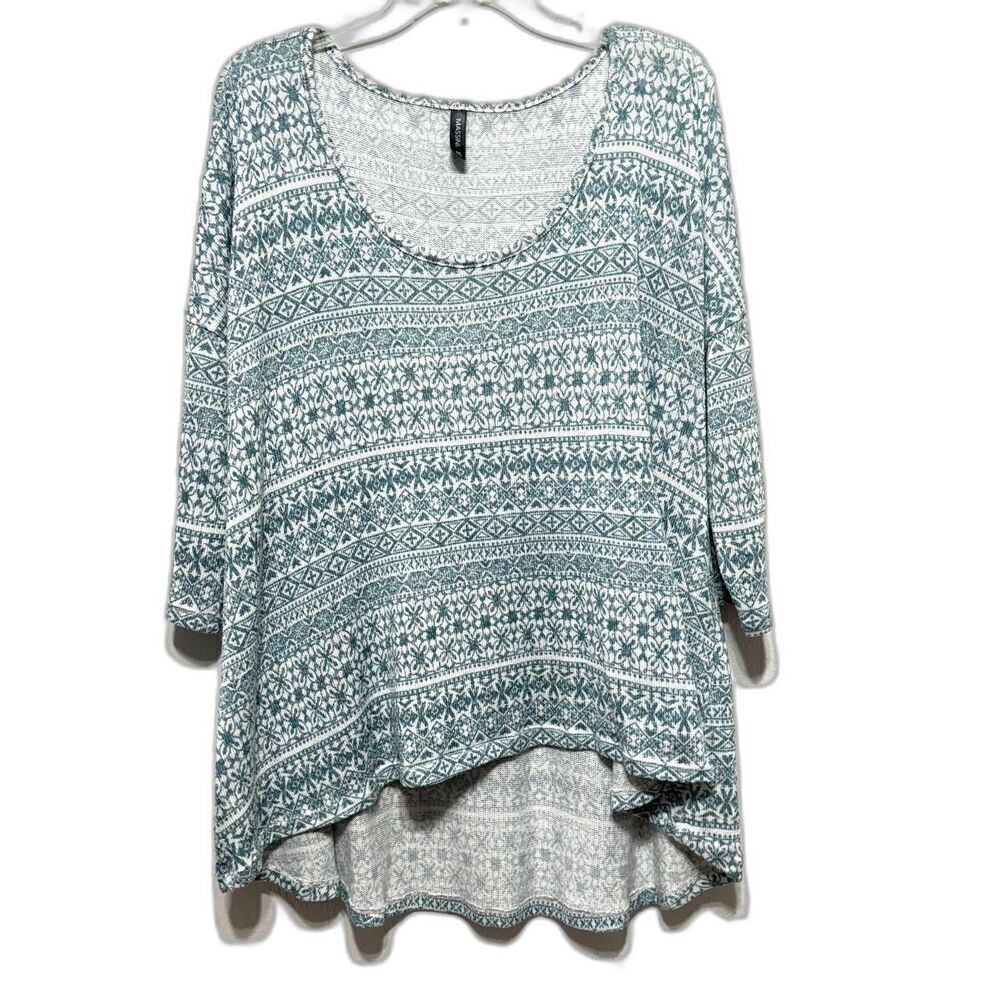 Massini Lightweight Knit Round Neck Pullover Sweater Blue Print Womens size 2X